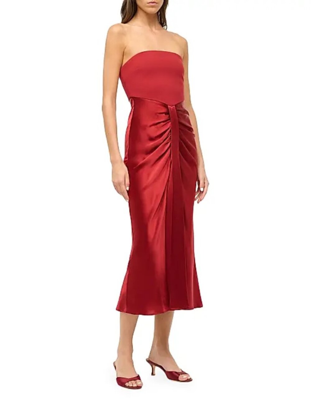 Staud Wayfaring Mix Media Satin Strapless Midi-Dress Size 6/8 NWT
